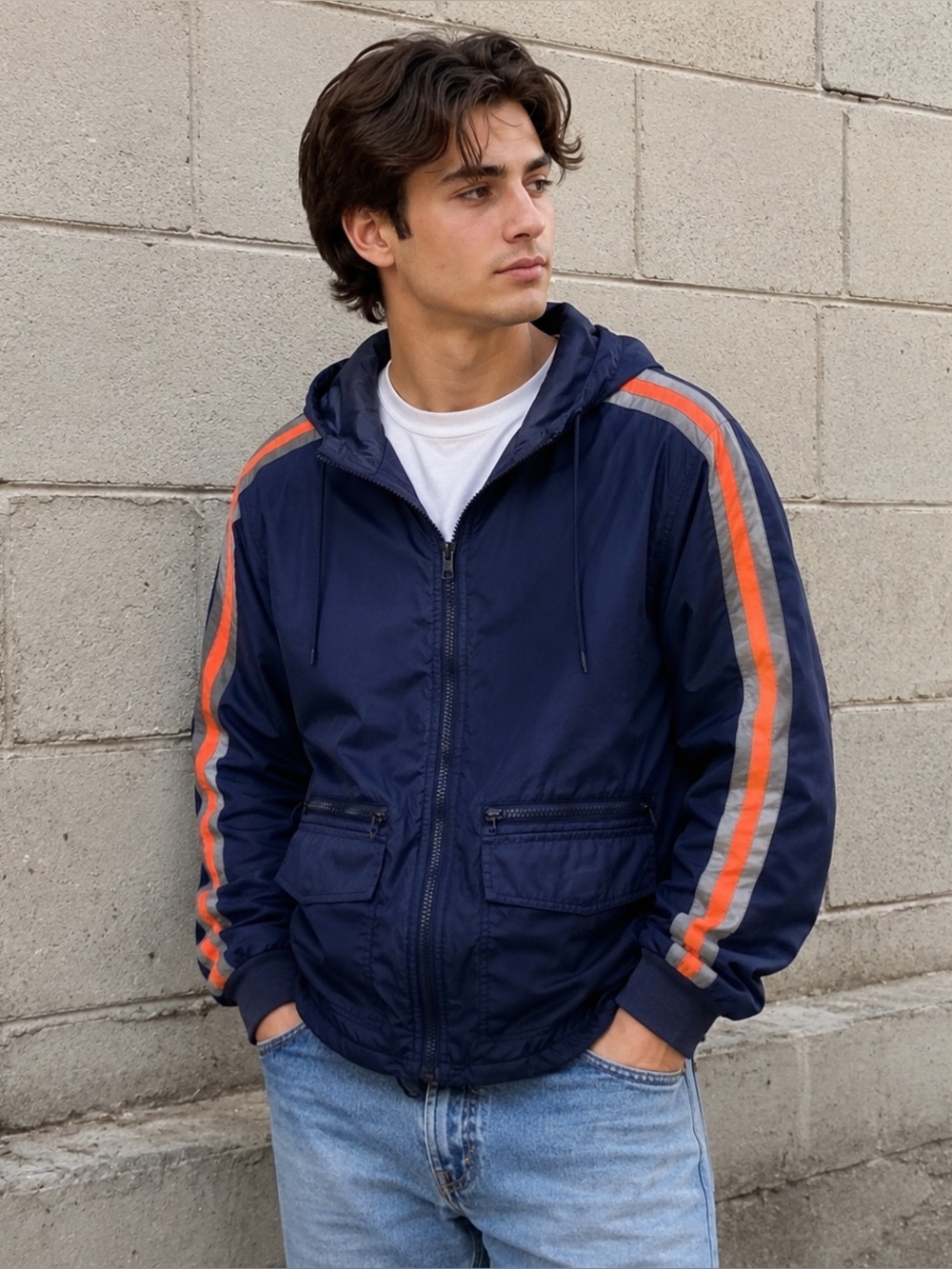J. Crew Oarsman‎ 90’s Rain Windbreaker Reflective Full Zip Jacket Size XL